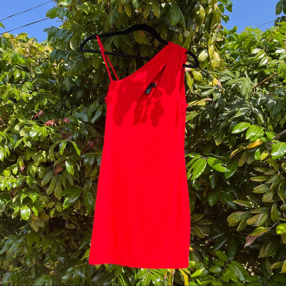 H:ours red knit cutout front sleeveless mini dress